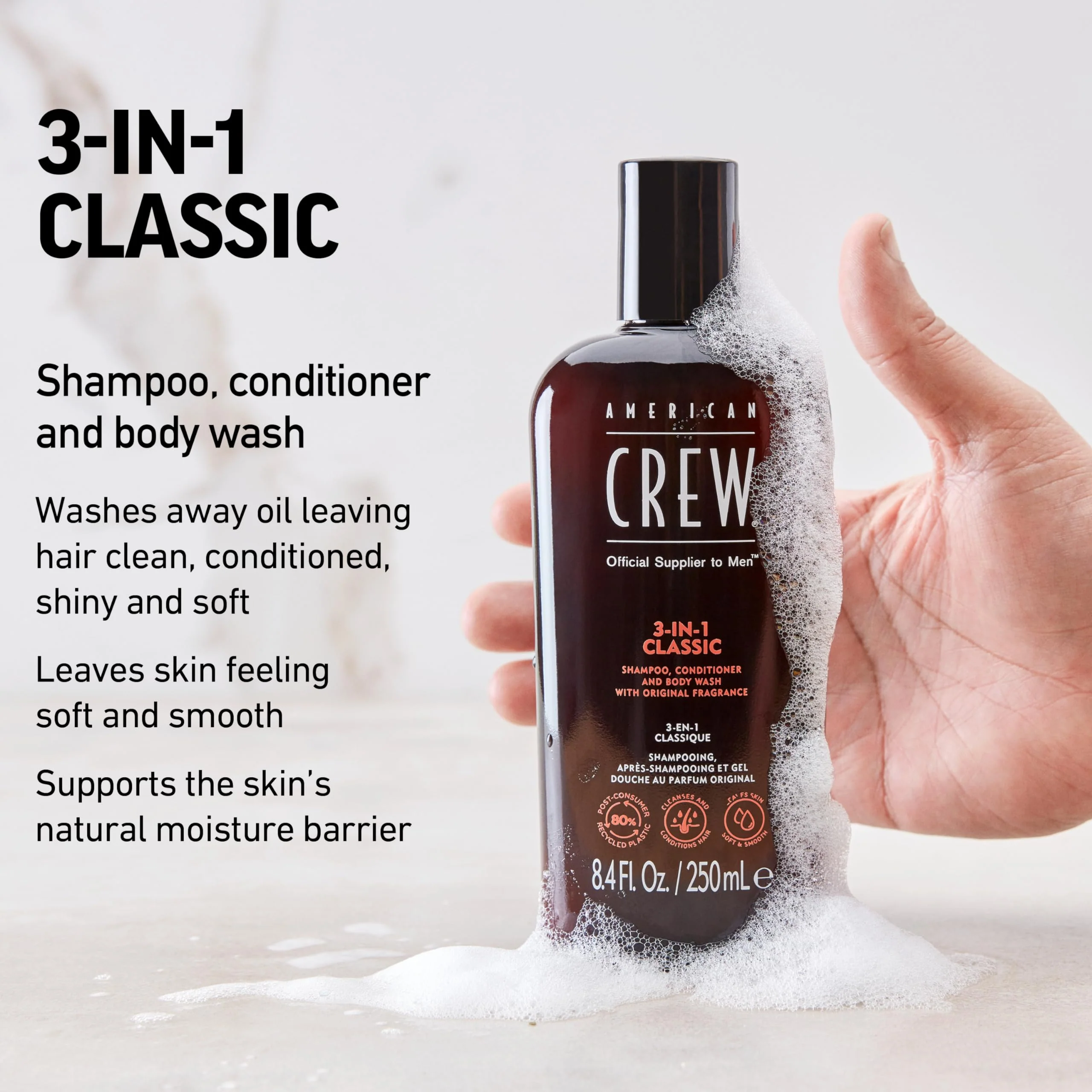American Crew 3-in-1 Shampoo, Conditioner And Body Wash 250ml - Image 3