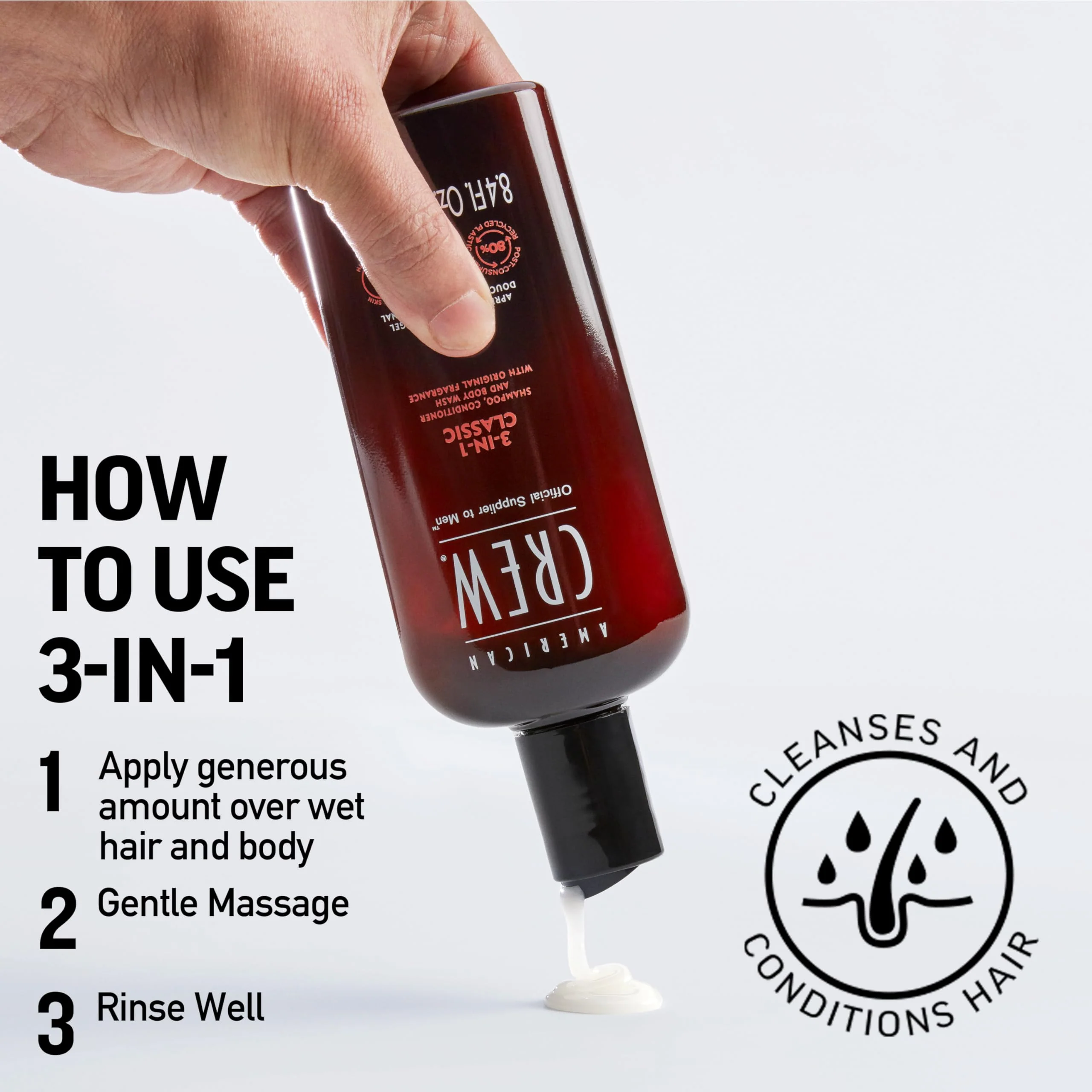 American Crew 3-in-1 Shampoo, Conditioner And Body Wash 250ml - Image 5