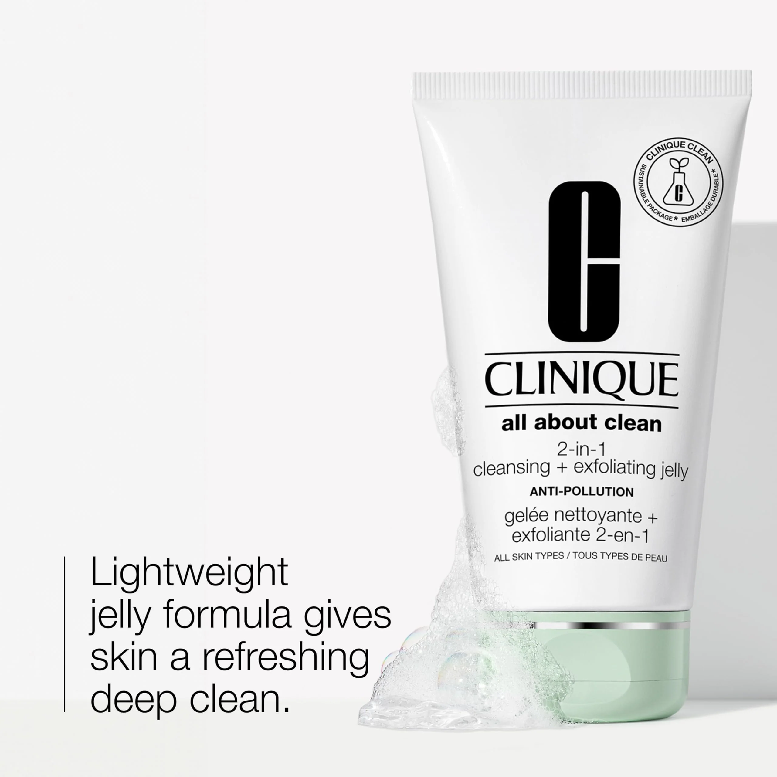 Clinique All About Clean 2-in-1 Anti-Pollution Cleansing & Exfoliating Jelly 150ml - Image 2