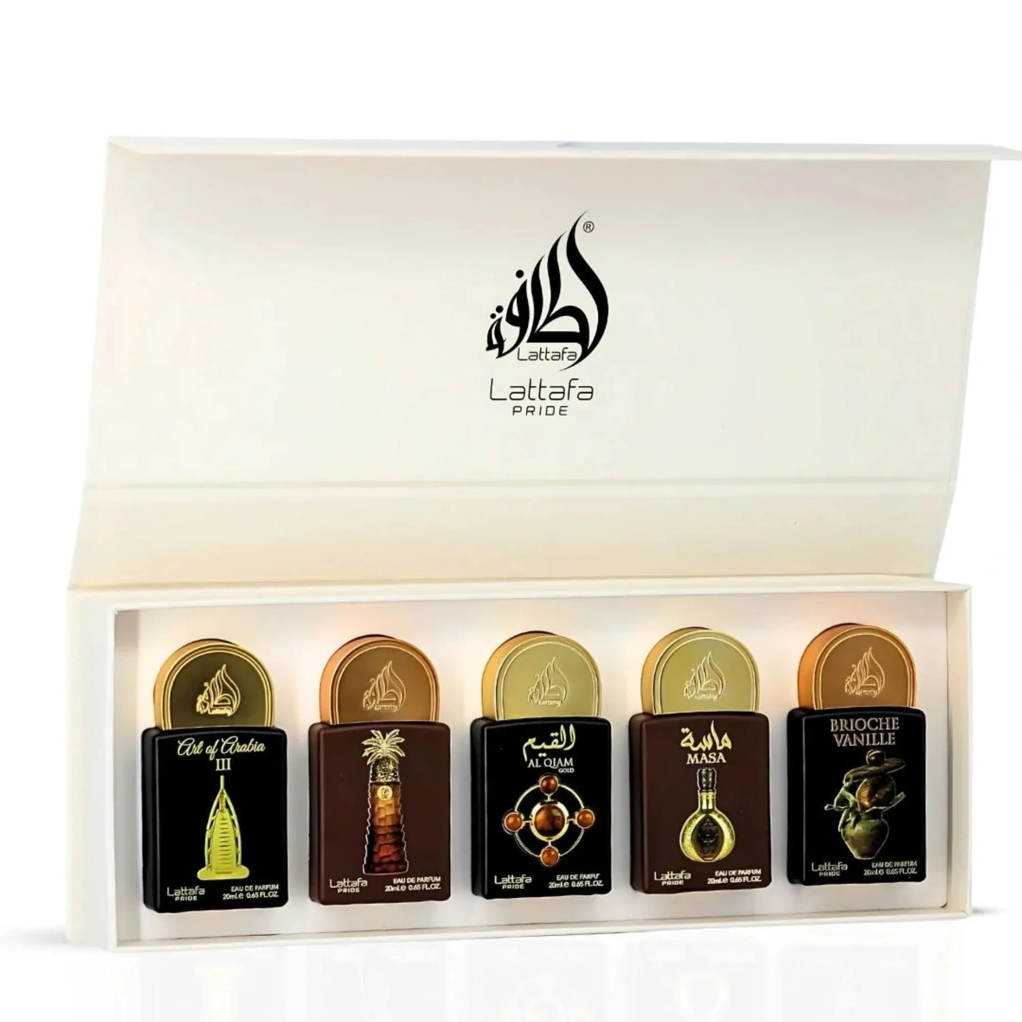 Lattafa Pride Gift Set Collection No.4 - 5 x 20ml (This set contains: Art of Arabia III Ajwaa Al Qiam Gold Masa Brioche Vanille) - Image 3