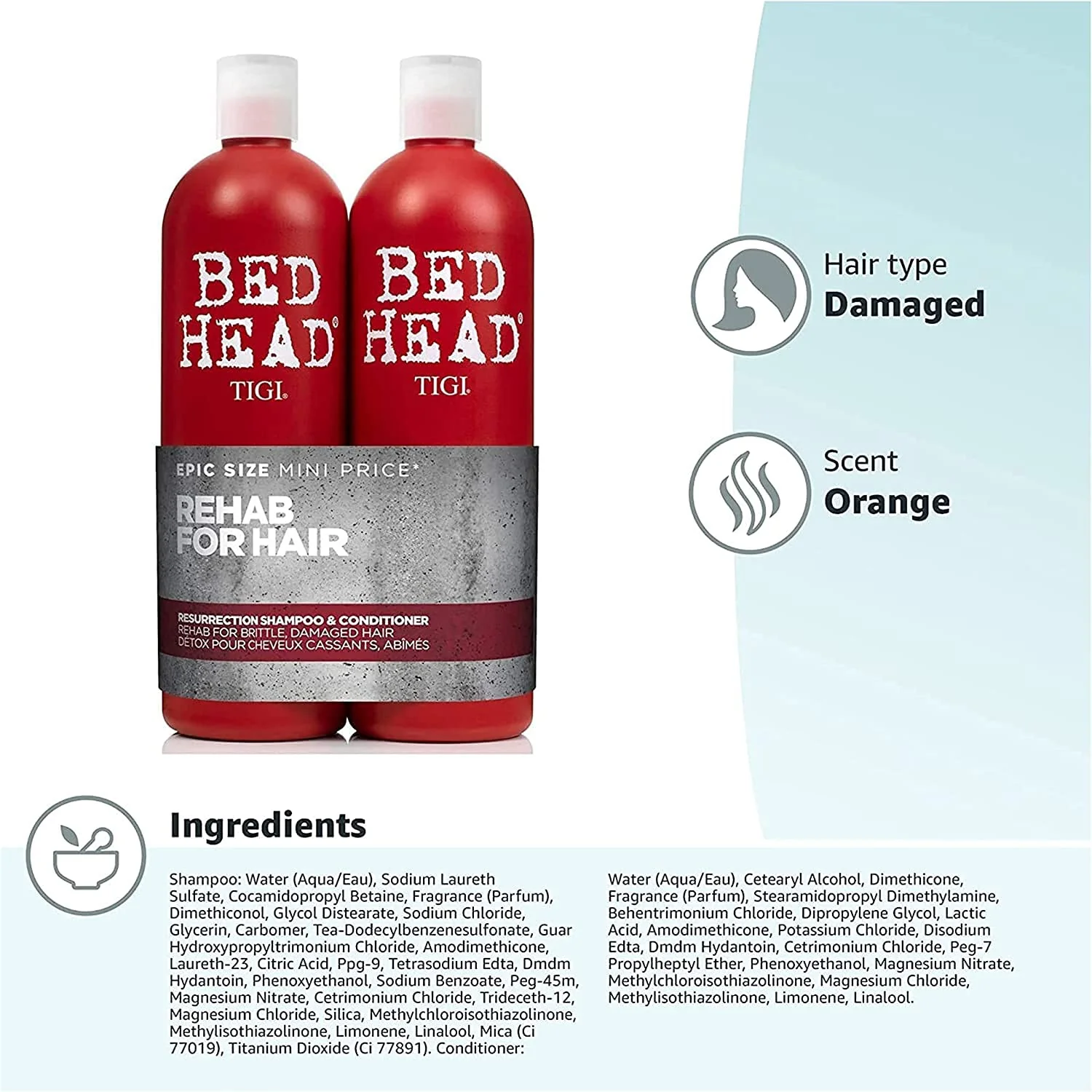 TIGI Bed Head Resurrection Tween Duo 1500ml – Shampoo & Conditioner Set for Damaged Hair, Intense Repair & Moisturising, Colour-Safe - Image 9